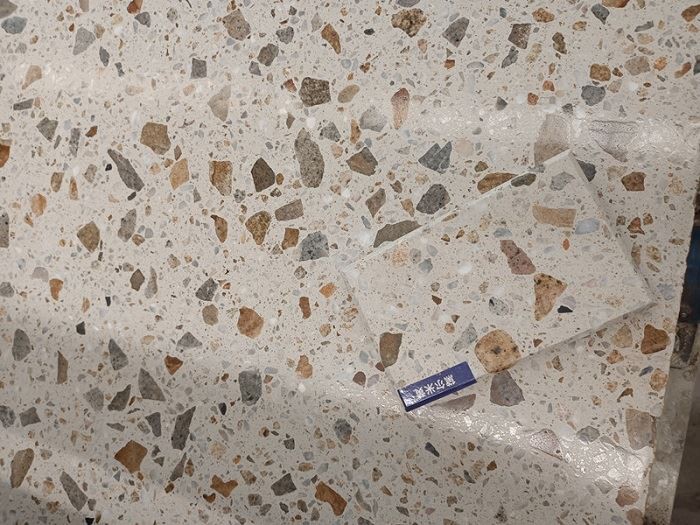 Beige terrazzo slabs vanity