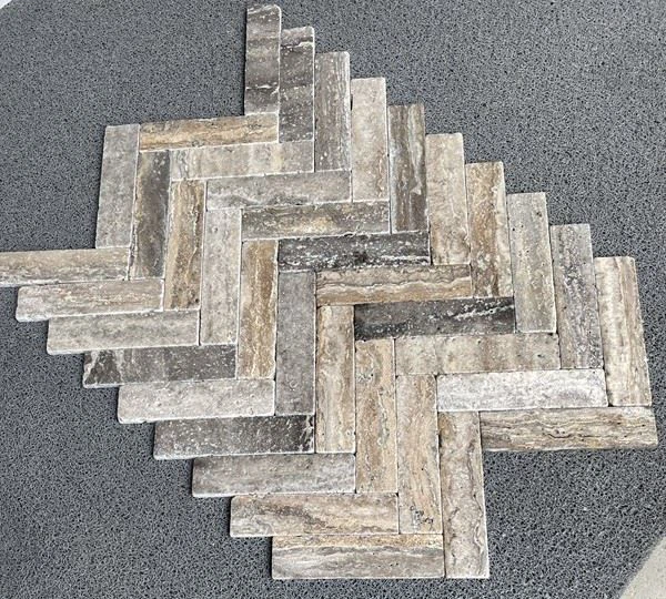 Silver Travertine Herringbone tile