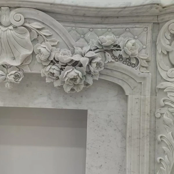 Bianco Carrara White Marble Stone Fireplace